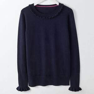 Boden Bernadette Ruffle Trim Wool Blend Sweater Womens Size 4 Navy Blue